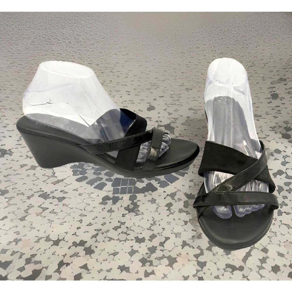 Italian Shoemakers Ruth Black Platform Wedge Slip On Heels Sandals Italy sz 10M